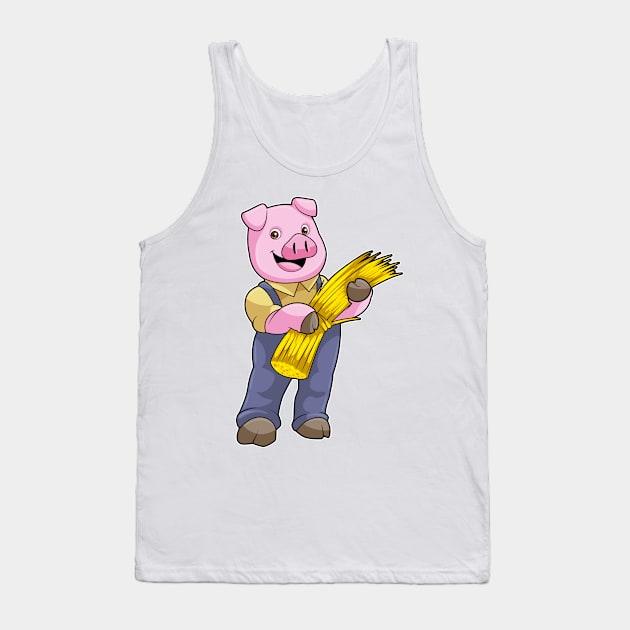 Pig as Farmer with Straw Tank Top by Markus Schnabel